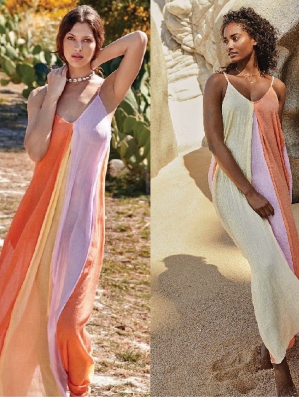 Elan Sleeveless Colorblock Maxi Dress in Orange, Pink & Yellow